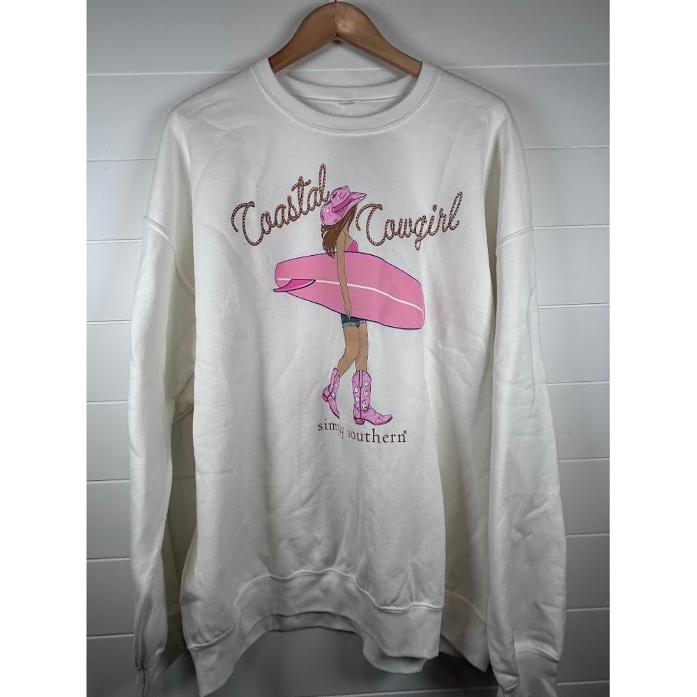 Simply Southern Coastal Cowgirl Graphic Sweatshirt White 2XL Surfer NWT